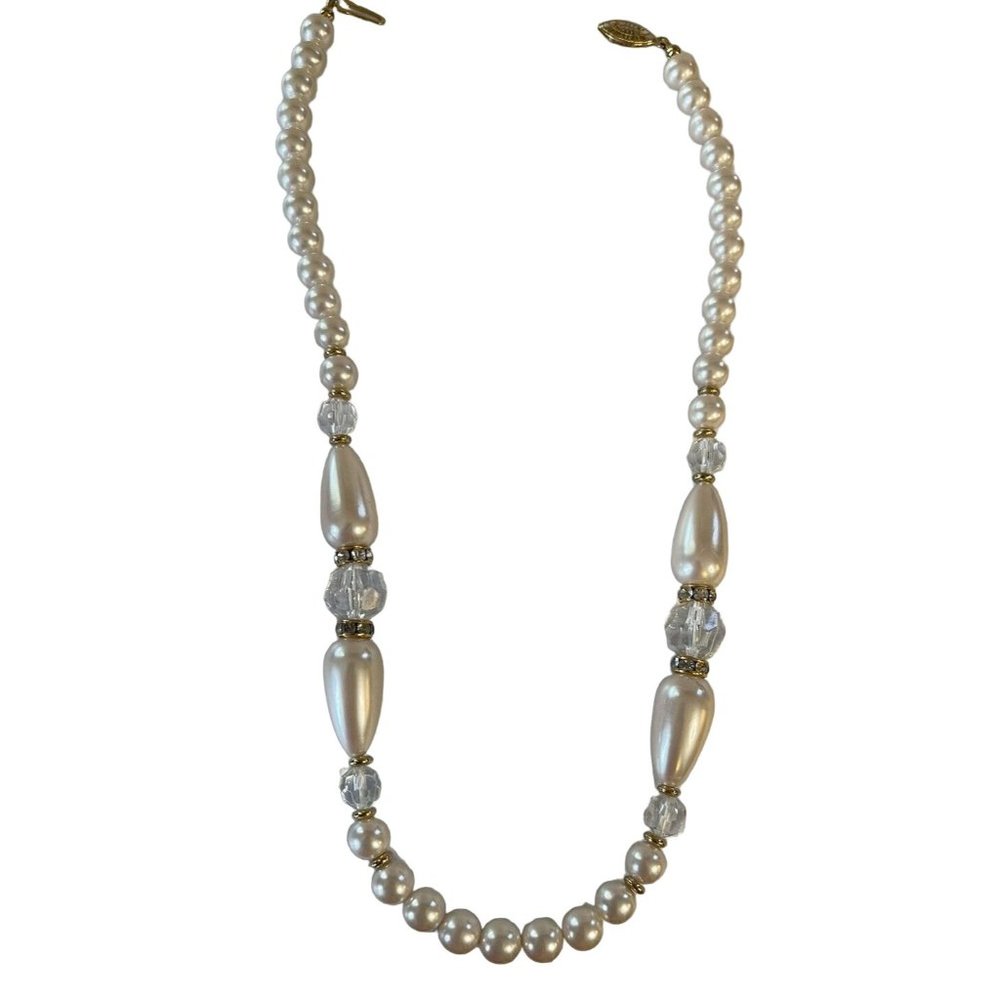 Faux Pearl Necklace Champagne Colored Costume Jewelry  18 Inches Long Hook Clasp